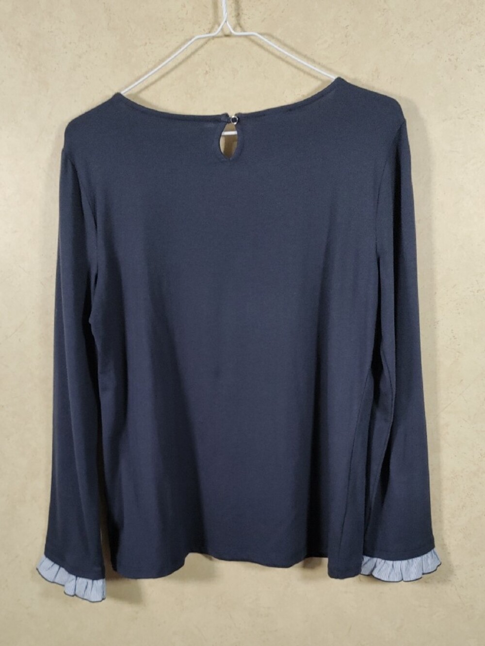 H137 Talbots Navy Long-Sleeve Ruffle Accent Top - Picture 8 of 11